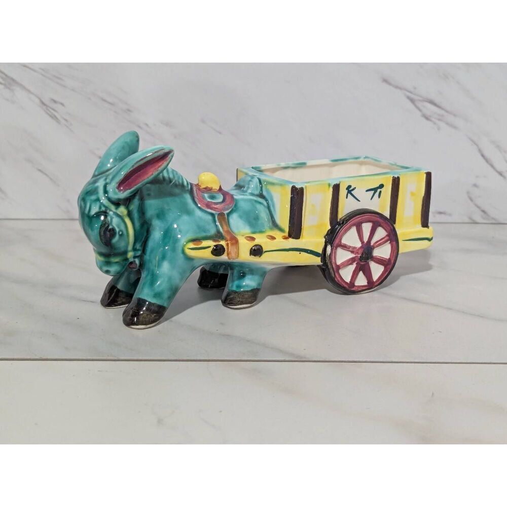 Trimont Ware Ceramic Made in Japan Vintage Wagon Planter Pulled By A Mule